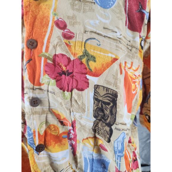 D'em Crazy Hawaiian Button Down Men's XL Floral Tikki Cocktail Design Beachwear - Picture 4 of 7